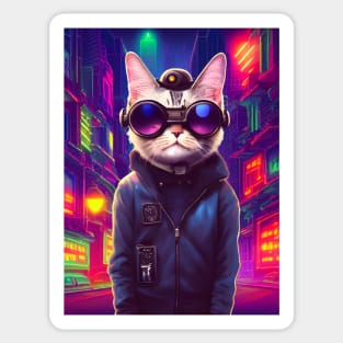 Techno Cat In Japan Neon City Sticker